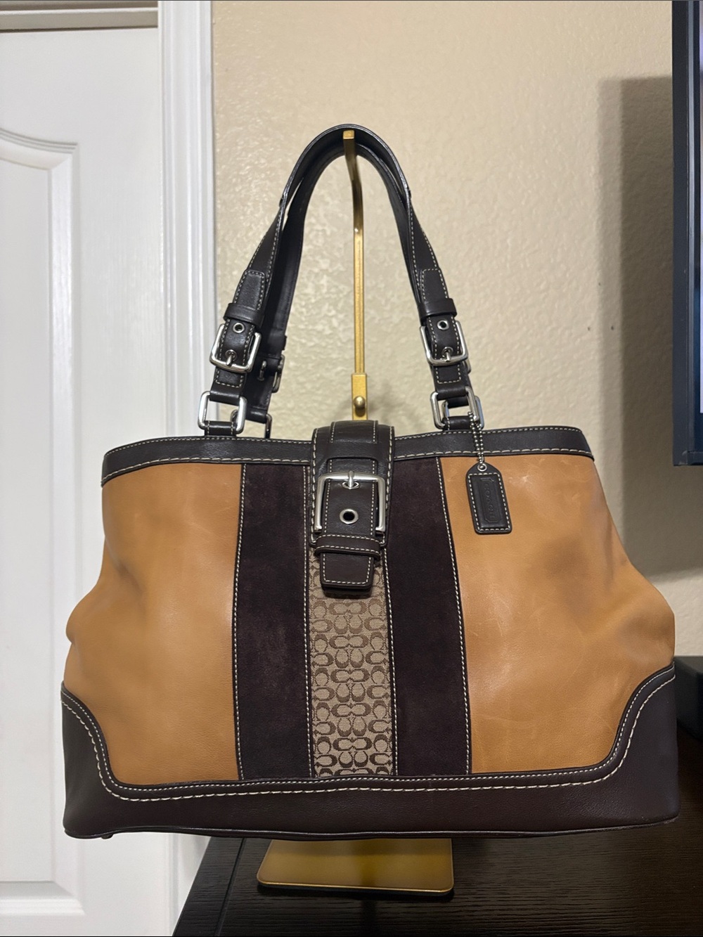 Coach Hamptons Stripe Leather & Suede Tote (Style No. F0773-111346)